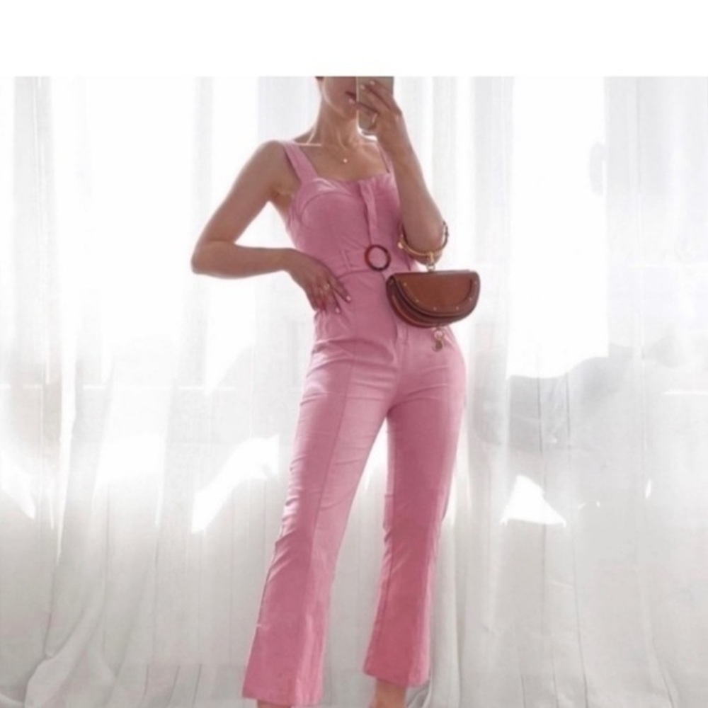 NWT Zara Fitted Jumpsuit pink With Belt Size M cotton spring